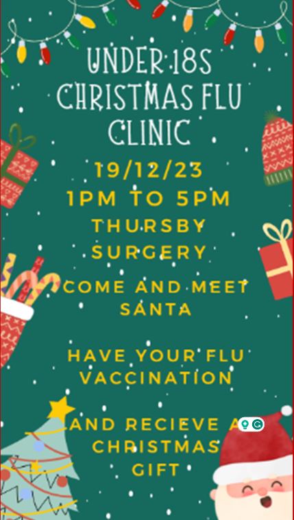 Under 18s Christmas Flu Clinic 19.12.23 1PM - 5PM